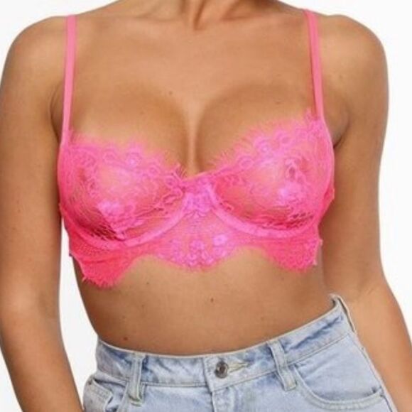 Neon Blacklight Glowing Pink Lace Bralette Top - Picture 1 of 4
